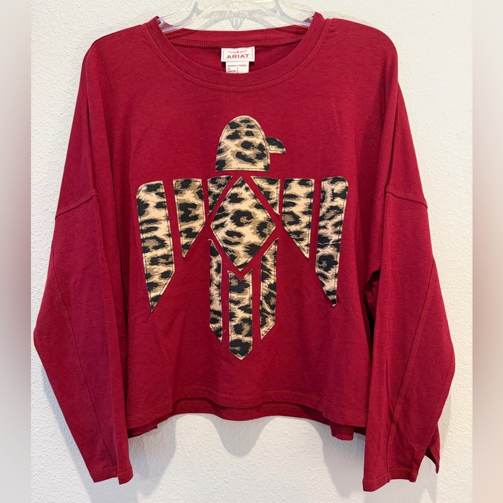 Ariat Jungle Queen Top Dark Red Leopard Print Thunderbird Oversized Cropped